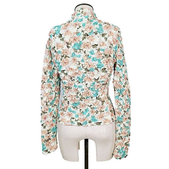 Dolan Printed Pebble Smocked Turtleneck Top M Pink Green Floral Stretch Pullover - Picture 6 of 16